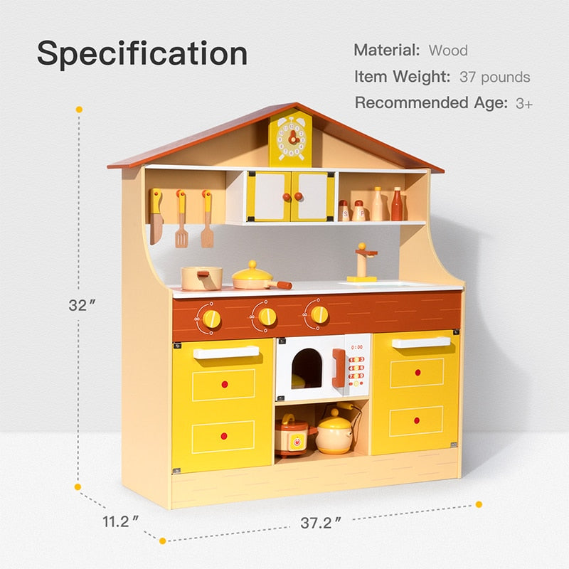Wooden Kitchen w/accessories- Pretend Boys, Girls