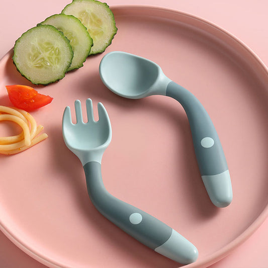 Silicone Soft Spoon & Fork Utensil Set -Learn To Eat Training