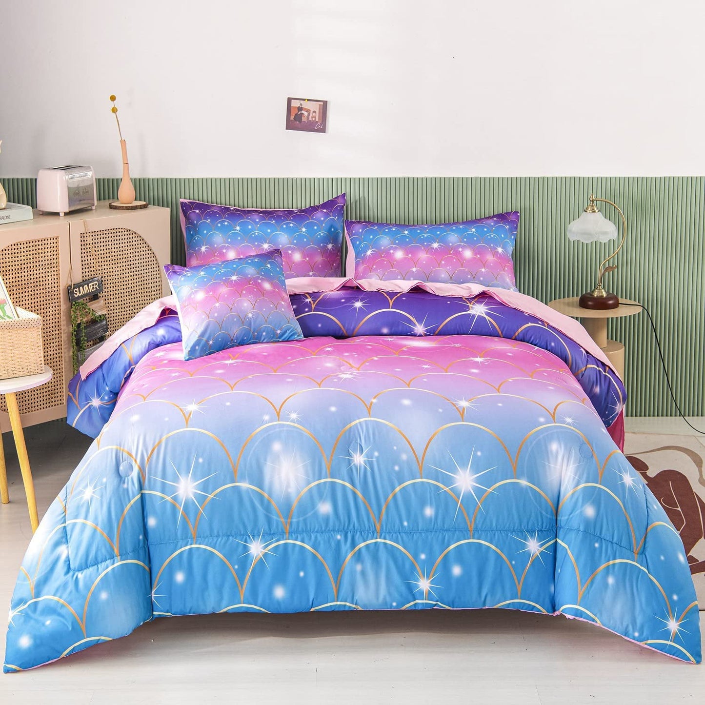 6pcs  Gradient Glitter Lightweight Comforter Sets Ultra Soft