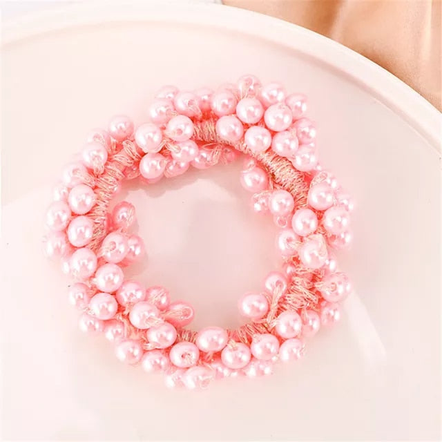 Girls Elegant Pearl Elastic Hair Band Ponytail Holder