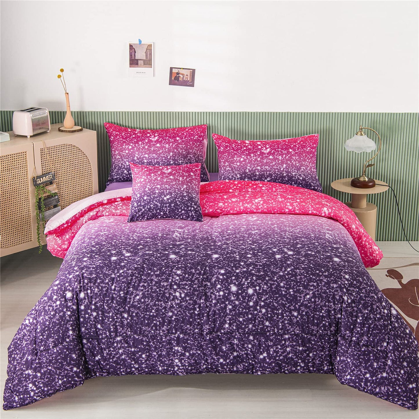 6pcs  Gradient Glitter Lightweight Comforter Sets Ultra Soft