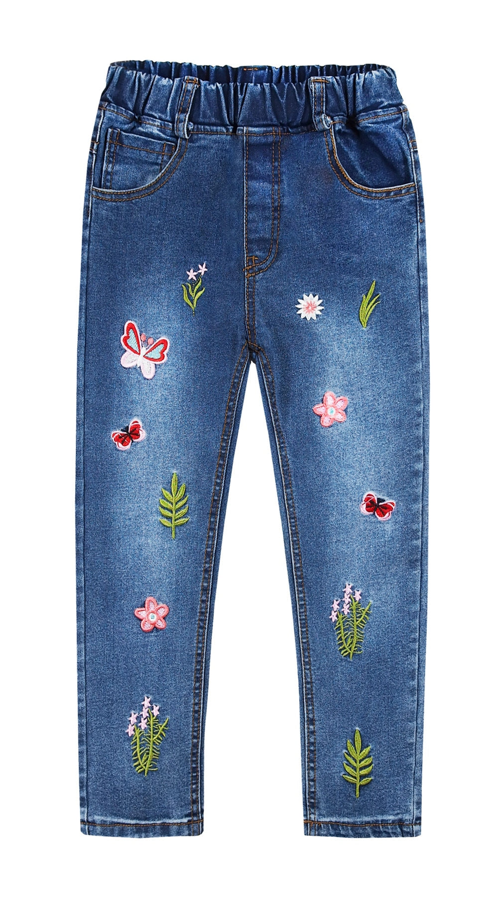 Girls Cotton Denim, Flower Design Jeans 5-15 years