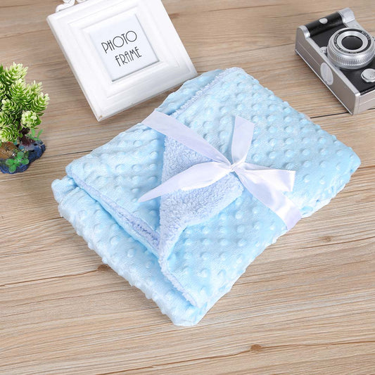 Newborn Baby Blanket Warm Fleece Stroller Cover Quilt Swaddling Bedding, Blue or White