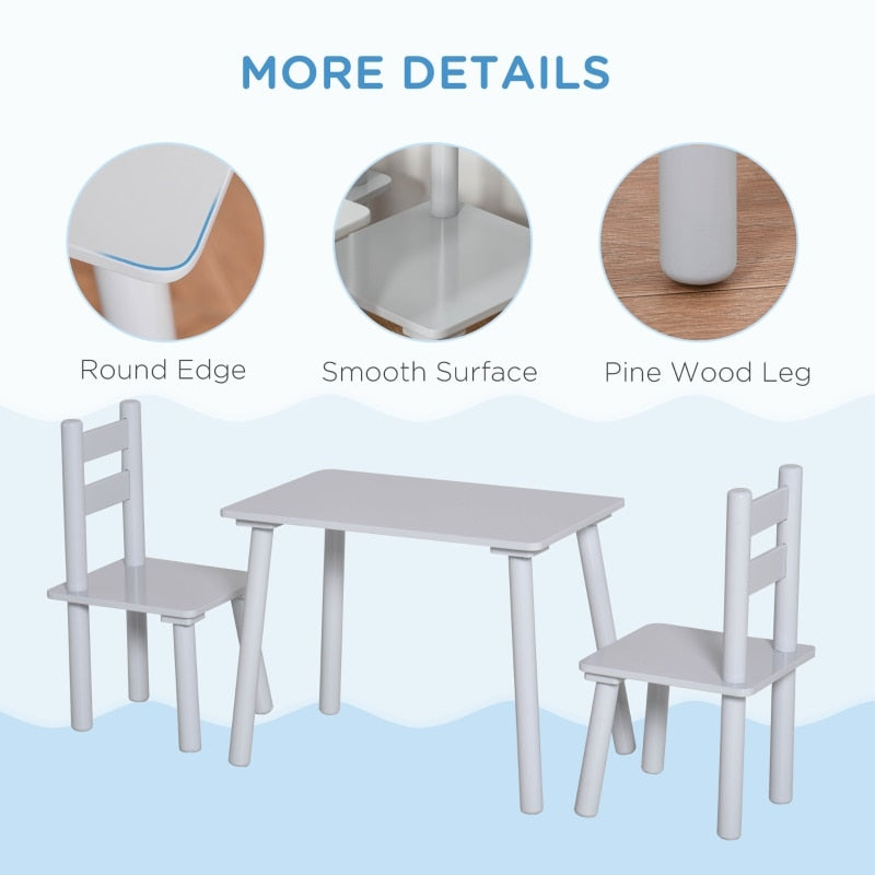 3-Piece Wooden Table Set-High Back Chairs 2 Colors, 3-8y