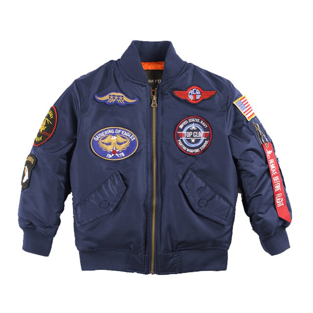 Military Flight Quilted Satin Bomber Jacket w/ Patches 2-10yo