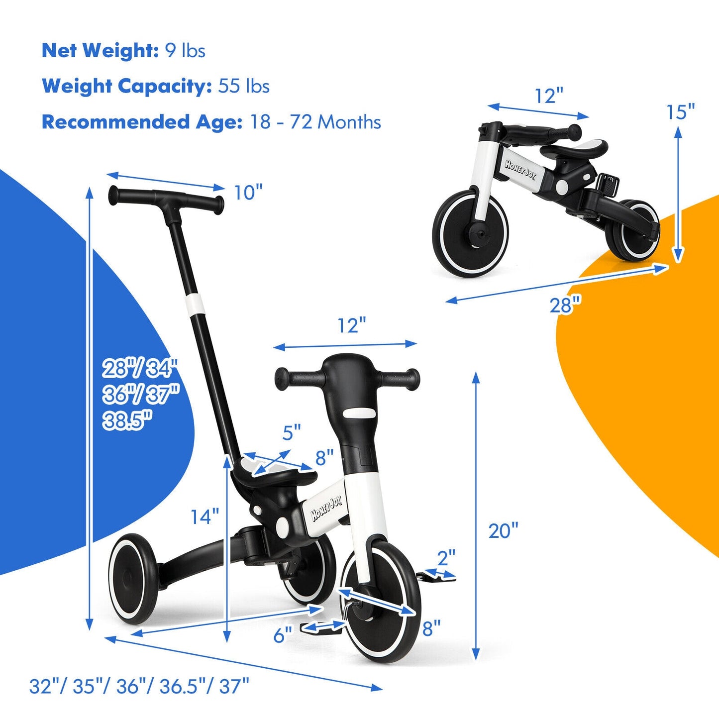 Babyjoy 4-in-1 Kids Tricycle Foldable -Parent Push Handle