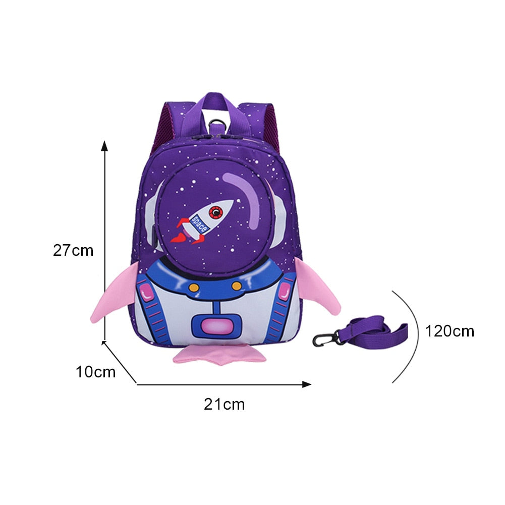 Kids Cartoon Backpack 3D  Anti-loss Traction Rope