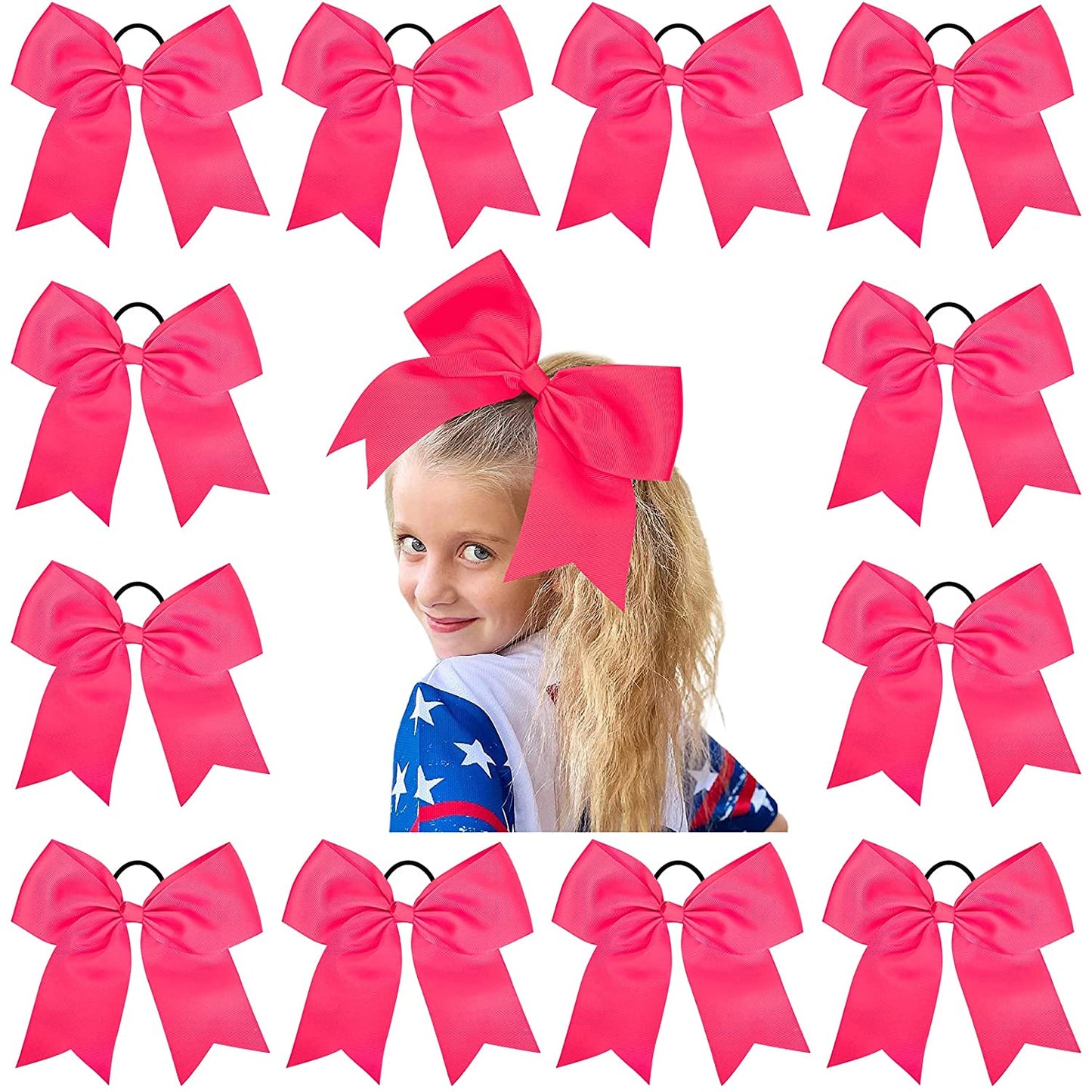 CELLOT 12pc Large Cheerleading Bow Elastic Hair Band