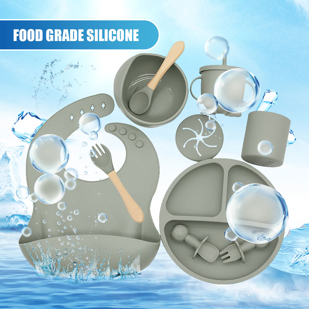 9pc Kids Silicone Tableware Set BPA Free FDA Approved