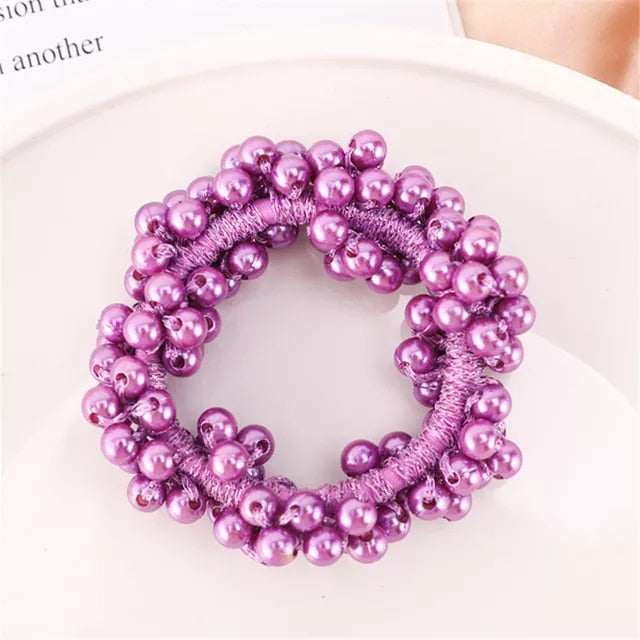 Girls Elegant Pearl Elastic Hair Band Ponytail Holder