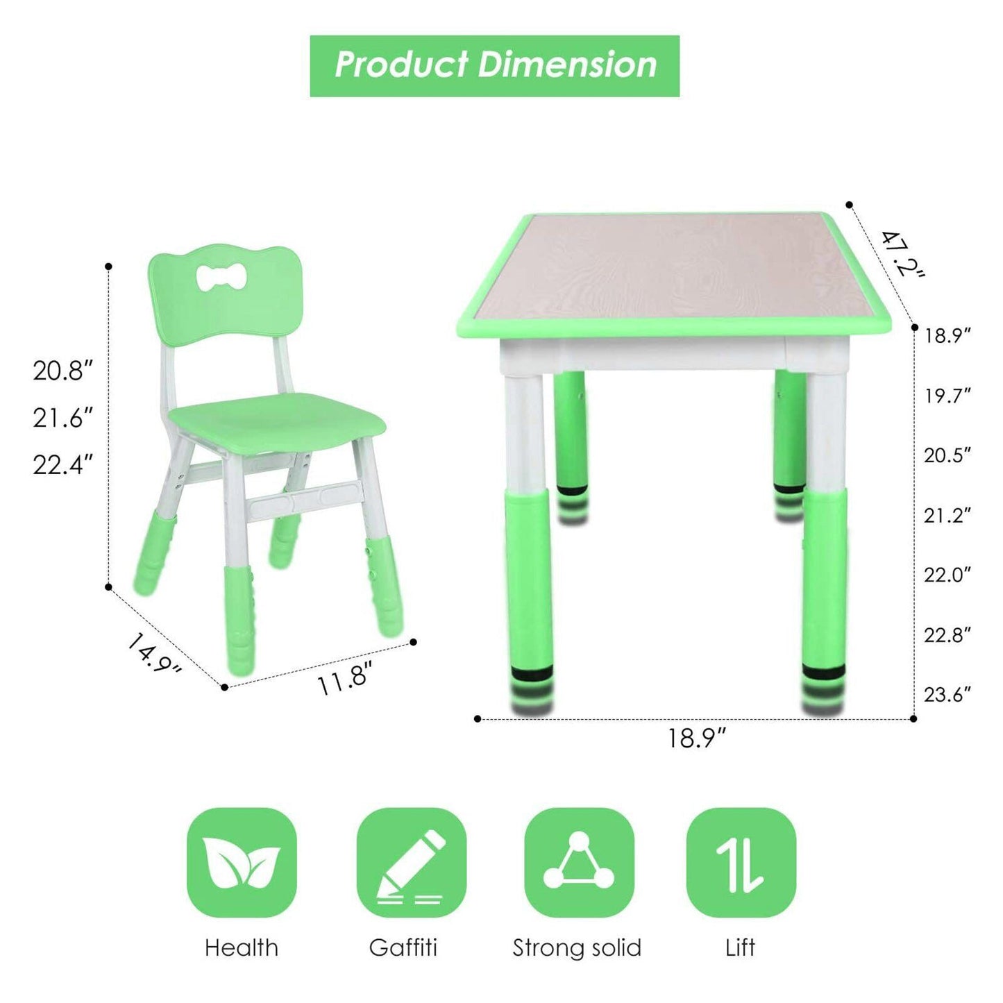 Kids Table and 4 Chair Set -Height Adjustable