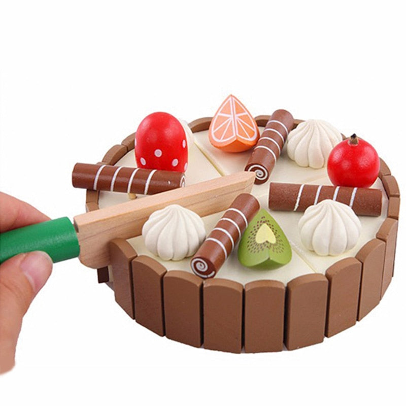 14pc Wooden Pretend-Cutting Cake Play Food