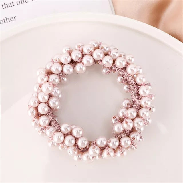 Girls Elegant Pearl Elastic Hair Band Ponytail Holder