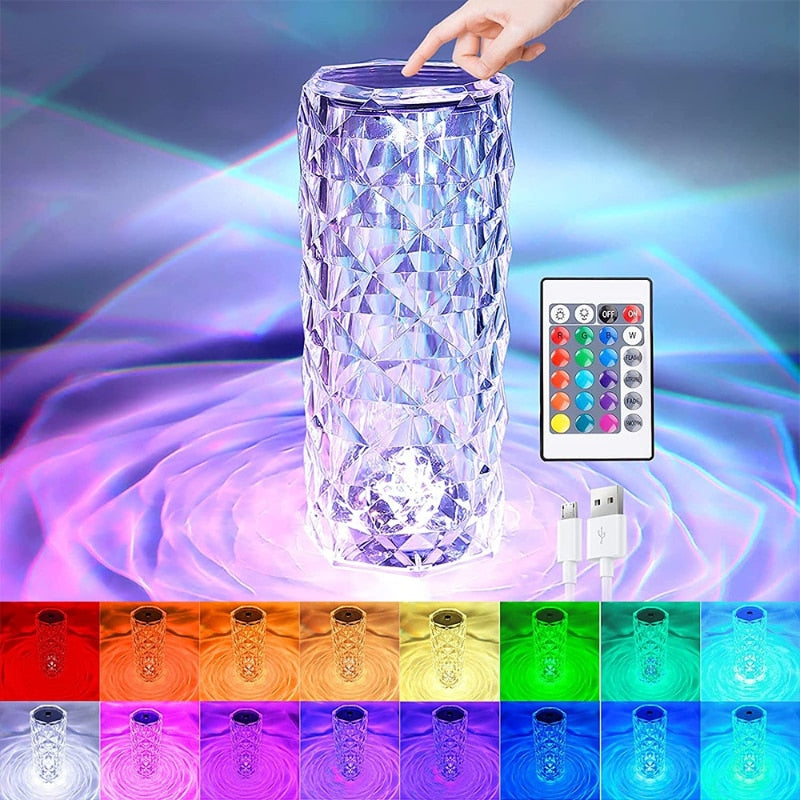 LED Night Light-Touch Rose Crystal Bedside Lamp