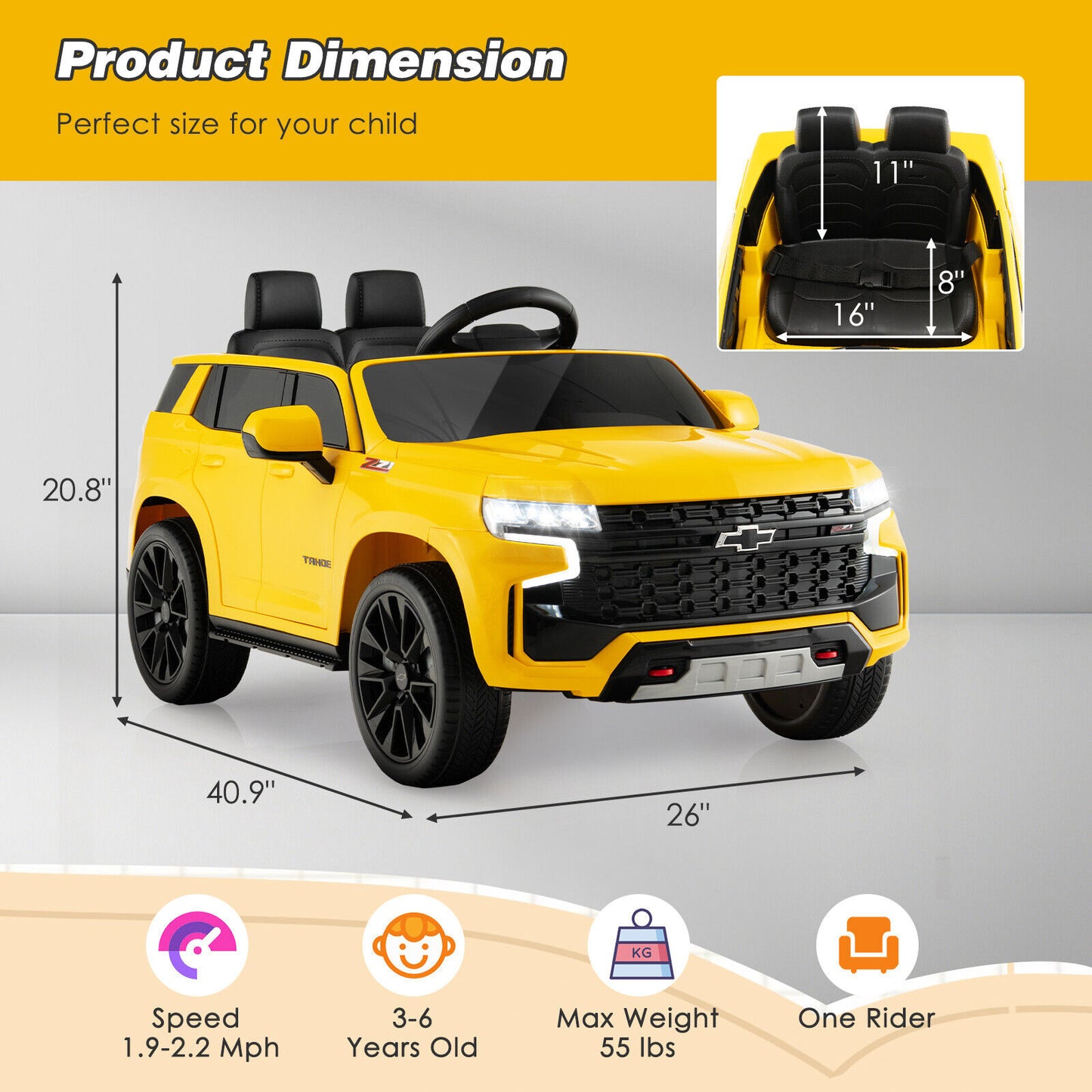 Babyjoy 12V Kids Ride On Car Chevrolet Tahoe Truck SUV Remote w/ Music & Light