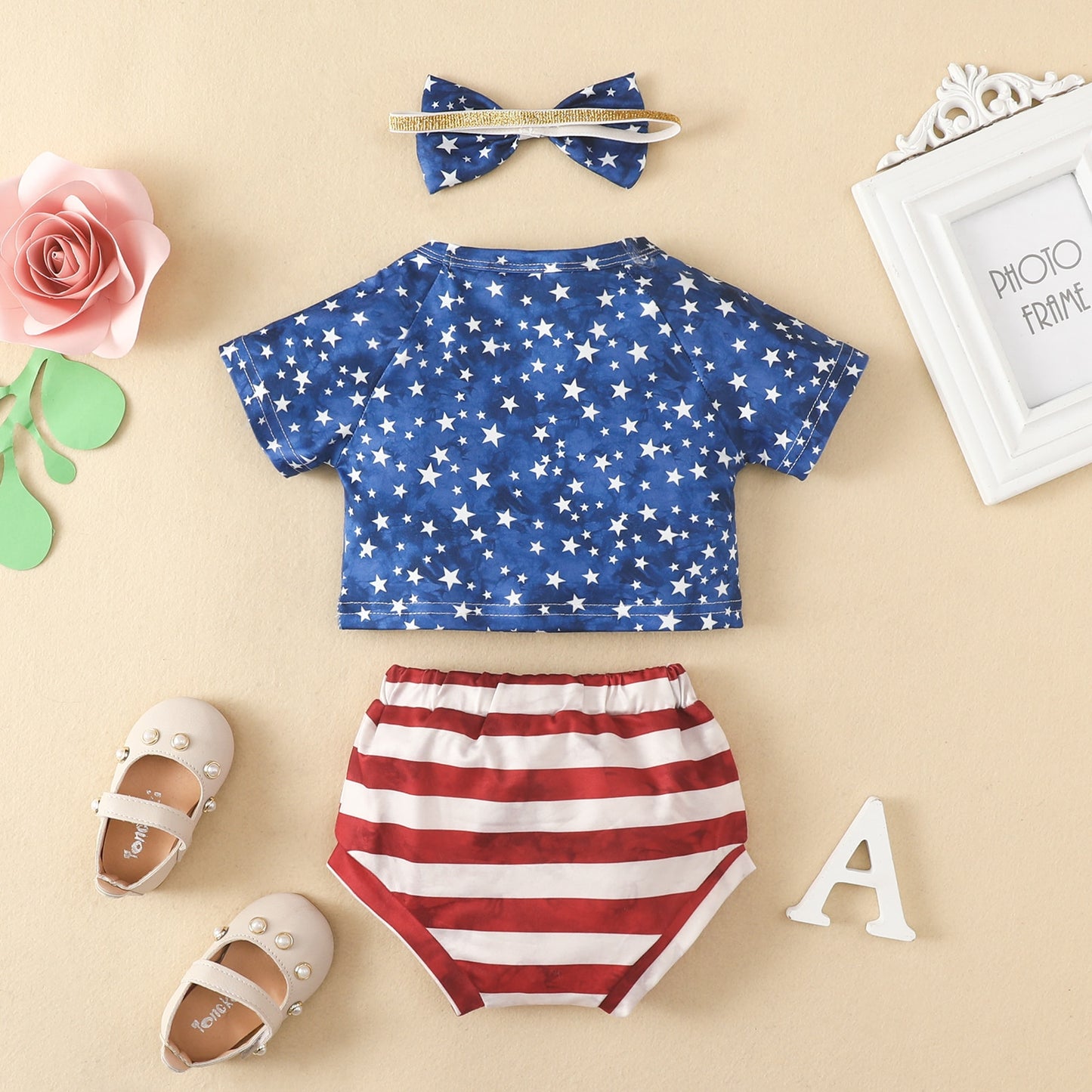 6M-5Y Independence Day 3pc Girls Clothes Set-Shirt-Shorts-Headband