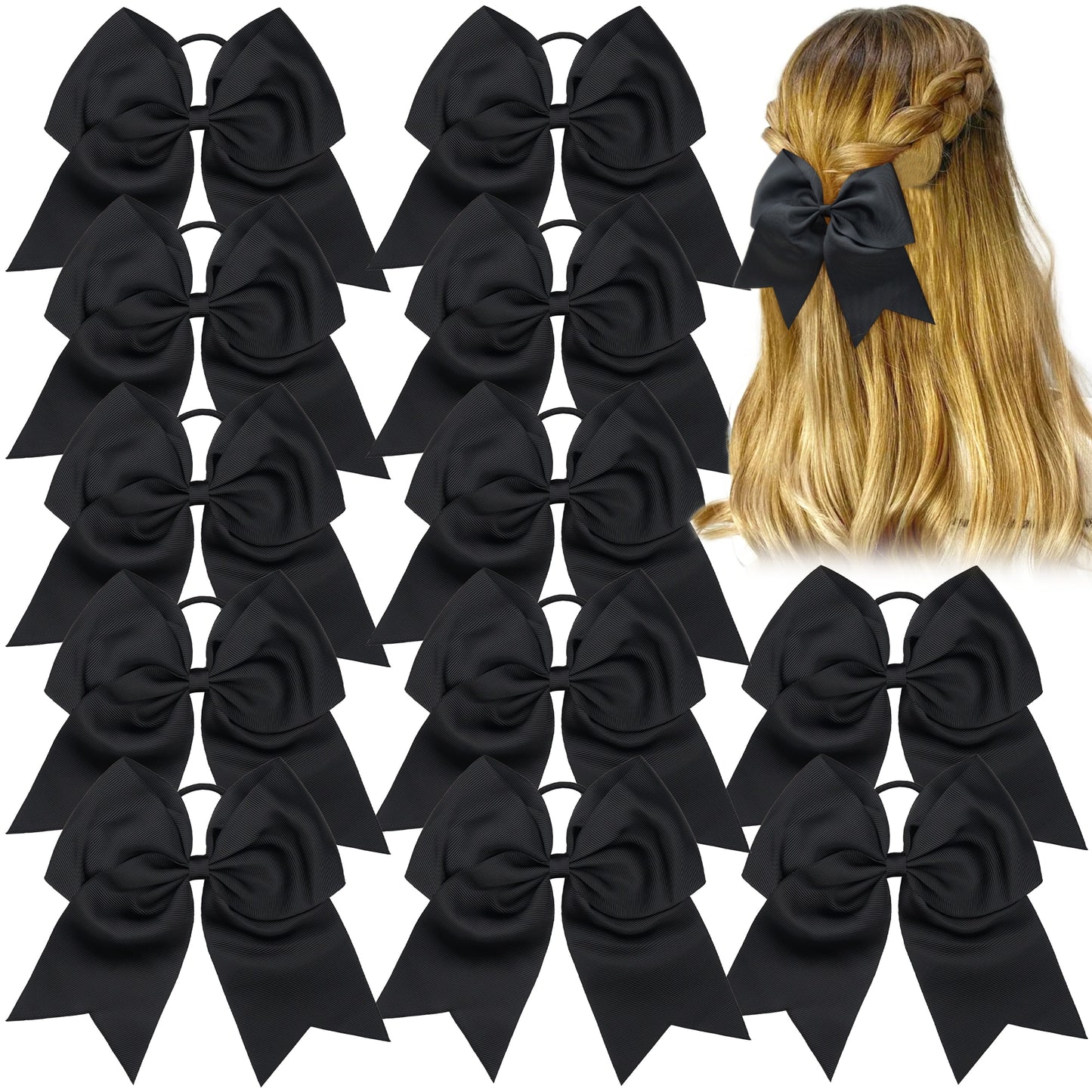 CELLOT 12pc Large Cheerleading Bow Elastic Hair Band