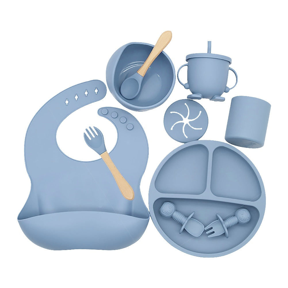 9pc Kids Silicone Tableware Set BPA Free FDA Approved