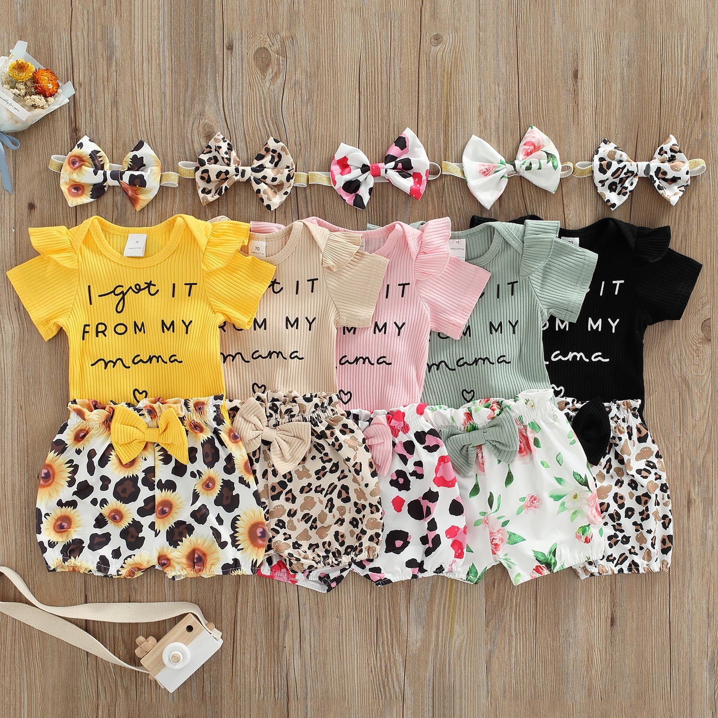 0-18M Summer Short Set with Bow Headband