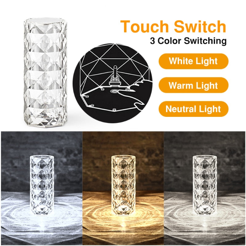 LED Night Light-Touch Rose Crystal Bedside Lamp