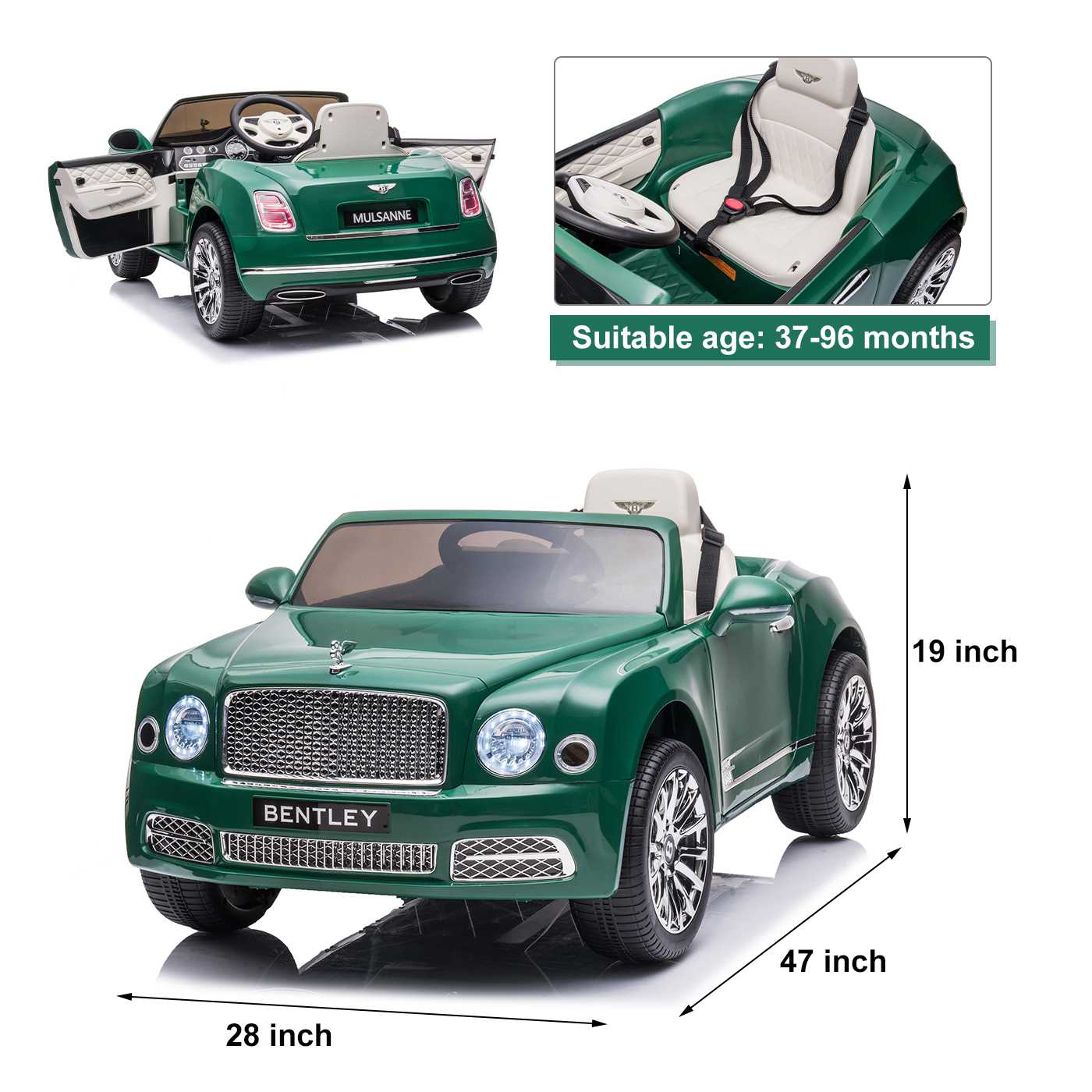 Kimbosmart 12V Electric Ride on Bently Car w/Remote