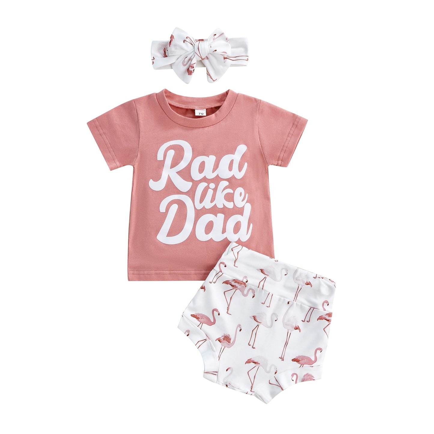 3pc Baby Girls-Tops -Print Shorts  w/ Hairbow0-24m