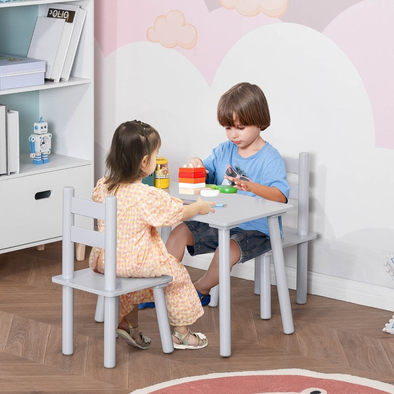 3-Piece Wooden Table Set-High Back Chairs 2 Colors, 3-8y