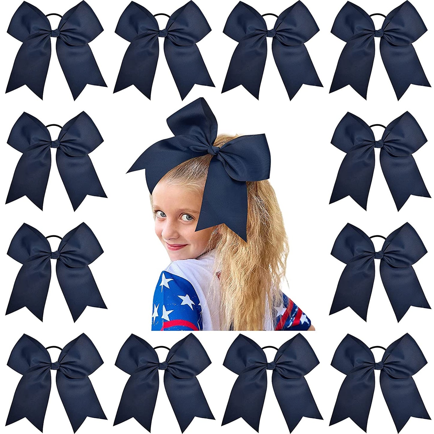 CELLOT 12pc Large Cheerleading Bow Elastic Hair Band