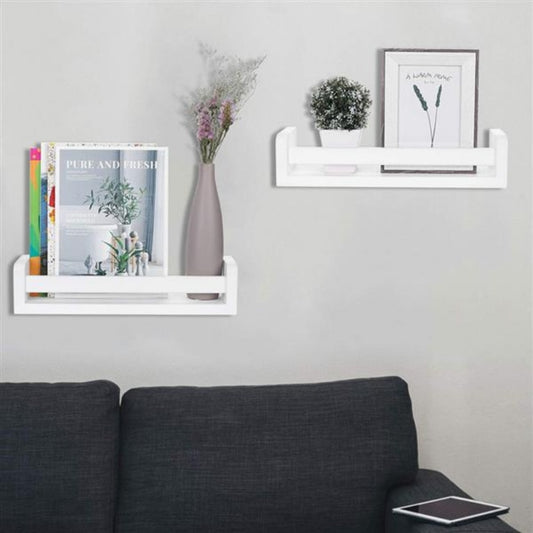 Set of 2 Wood Floating Wall Shelves White -Any Room Decor