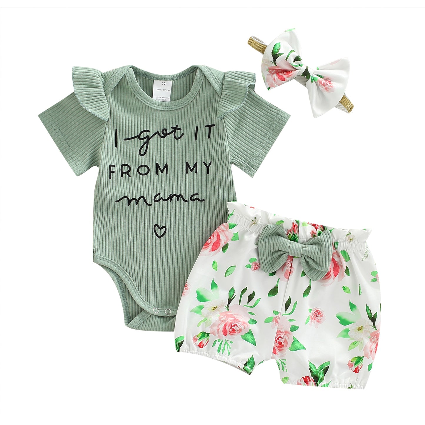 0-18M Summer Short Set with Bow Headband