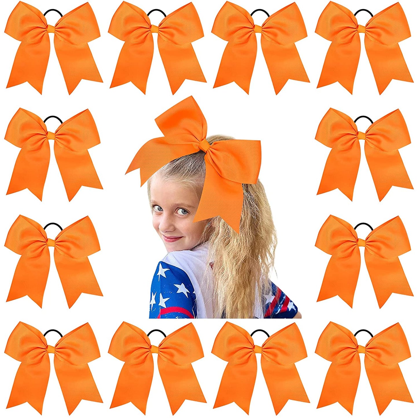 CELLOT 12pc Large Cheerleading Bow Elastic Hair Band