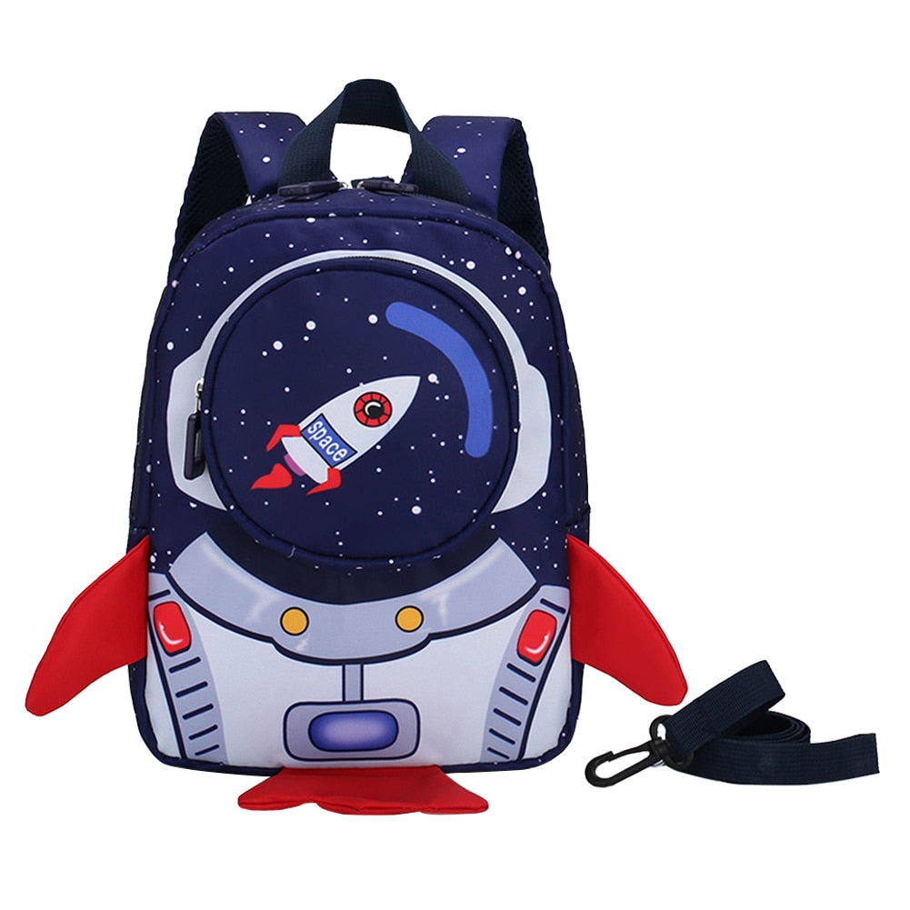 Kids Cartoon Backpack 3D  Anti-loss Traction Rope