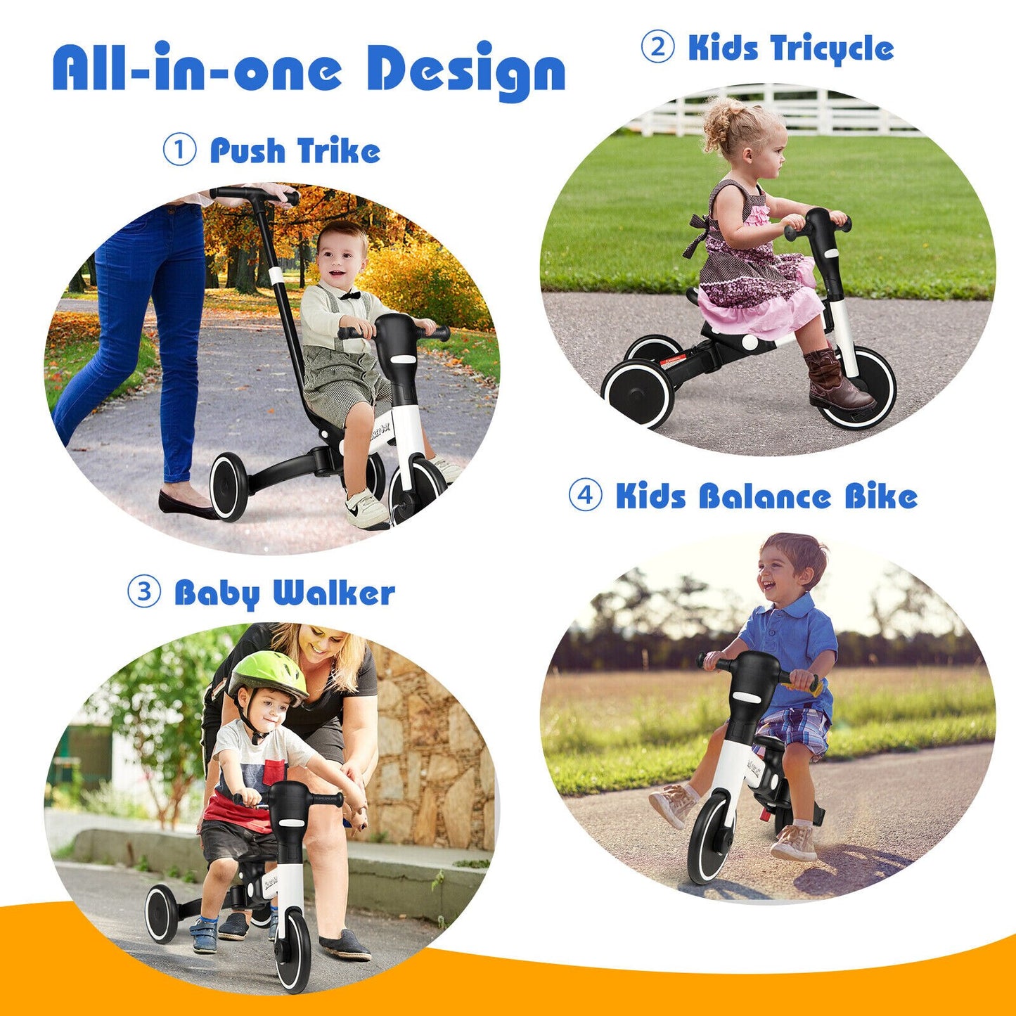 Babyjoy 4-in-1 Kids Tricycle Foldable -Parent Push Handle