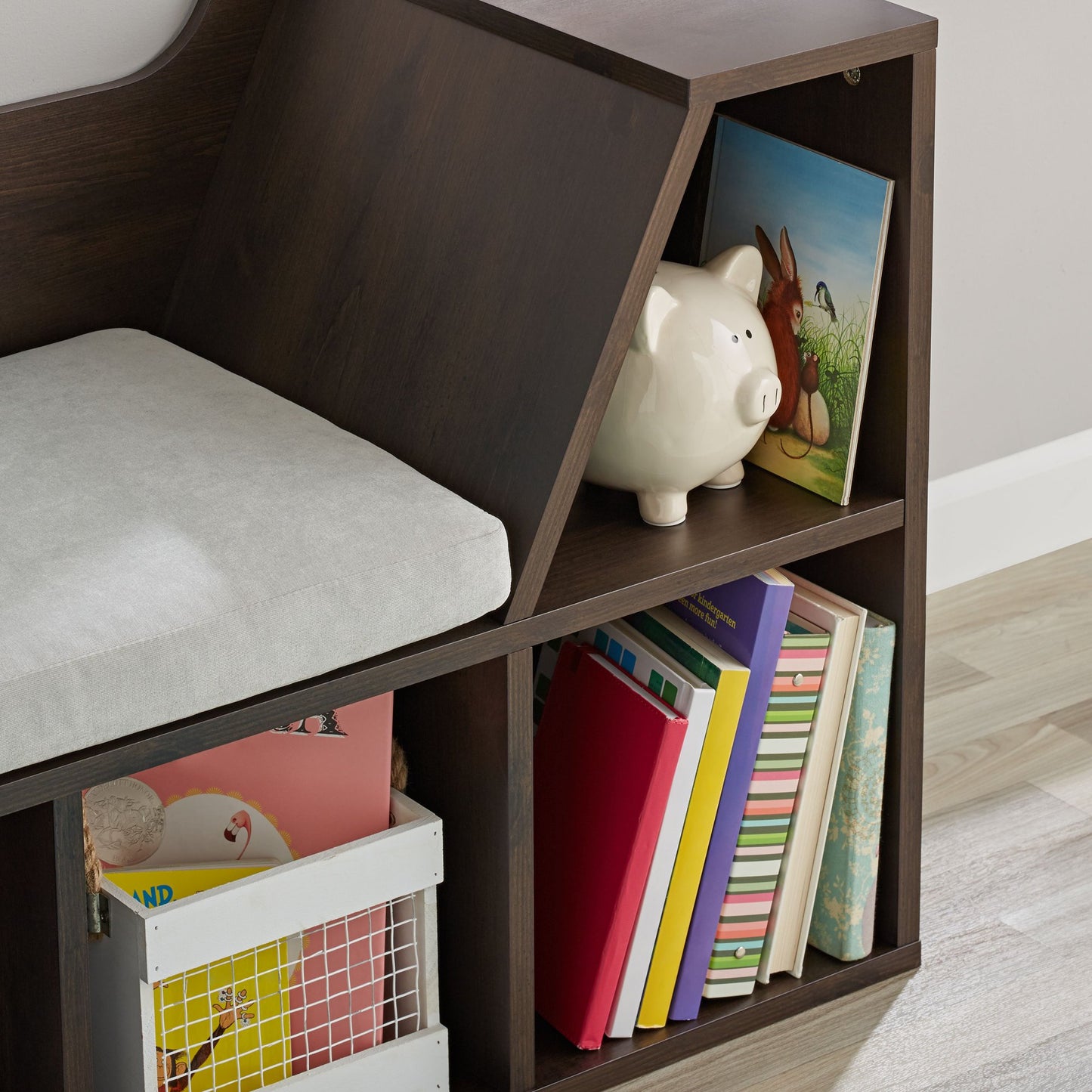 Kids Reading Nook & Storage Bookcase, Dark Chestnut