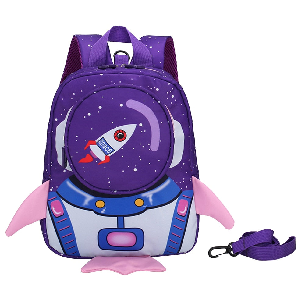 Kids Cartoon Backpack 3D  Anti-loss Traction Rope