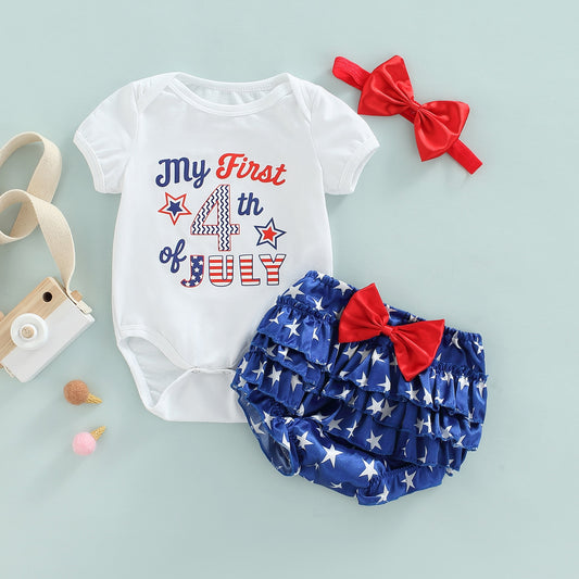 0-24M Independence Day 3pc Baby Girl Set w/ Headband