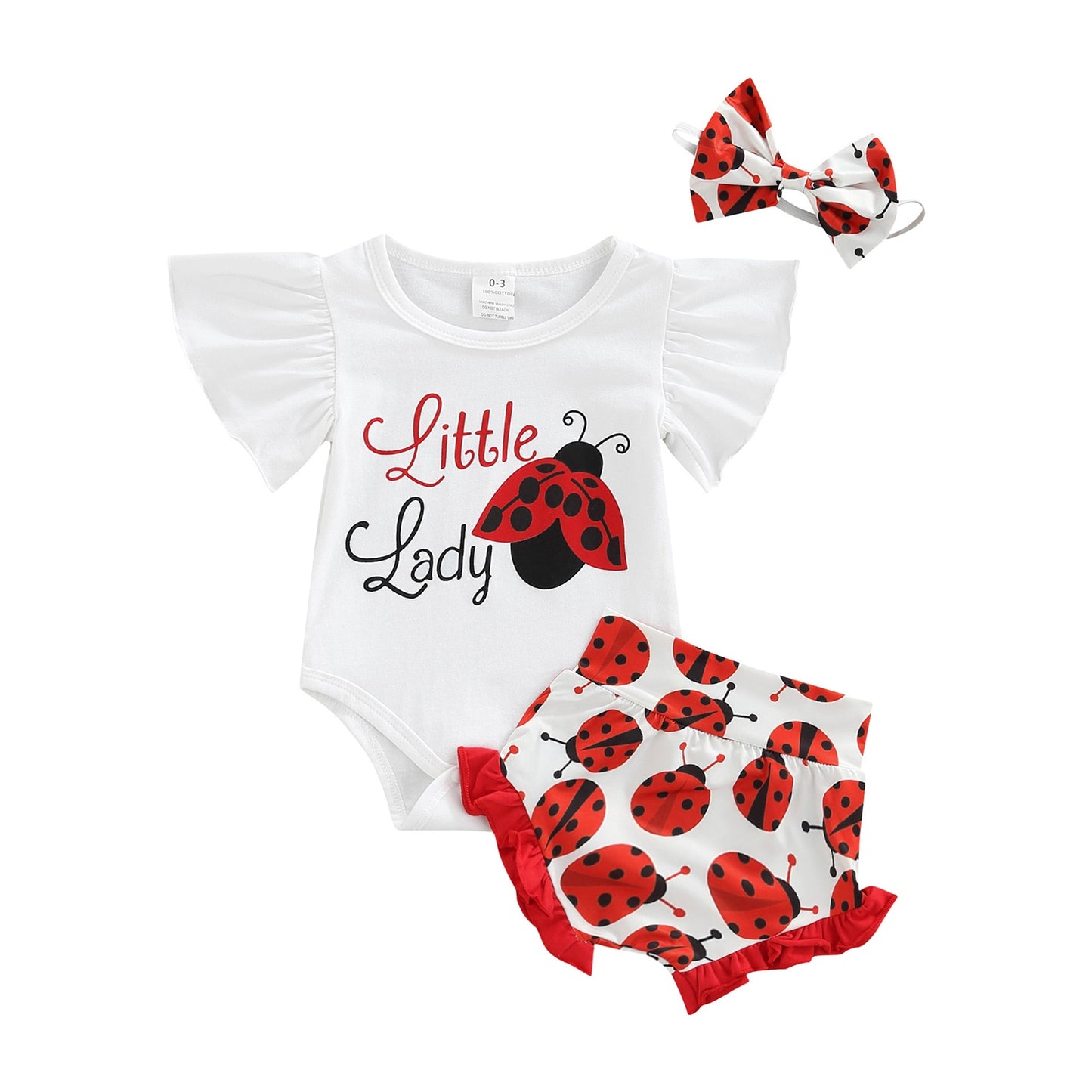 Baby Girls 0-18M Clothes Set Cow Ladybug-Shorts-Headband