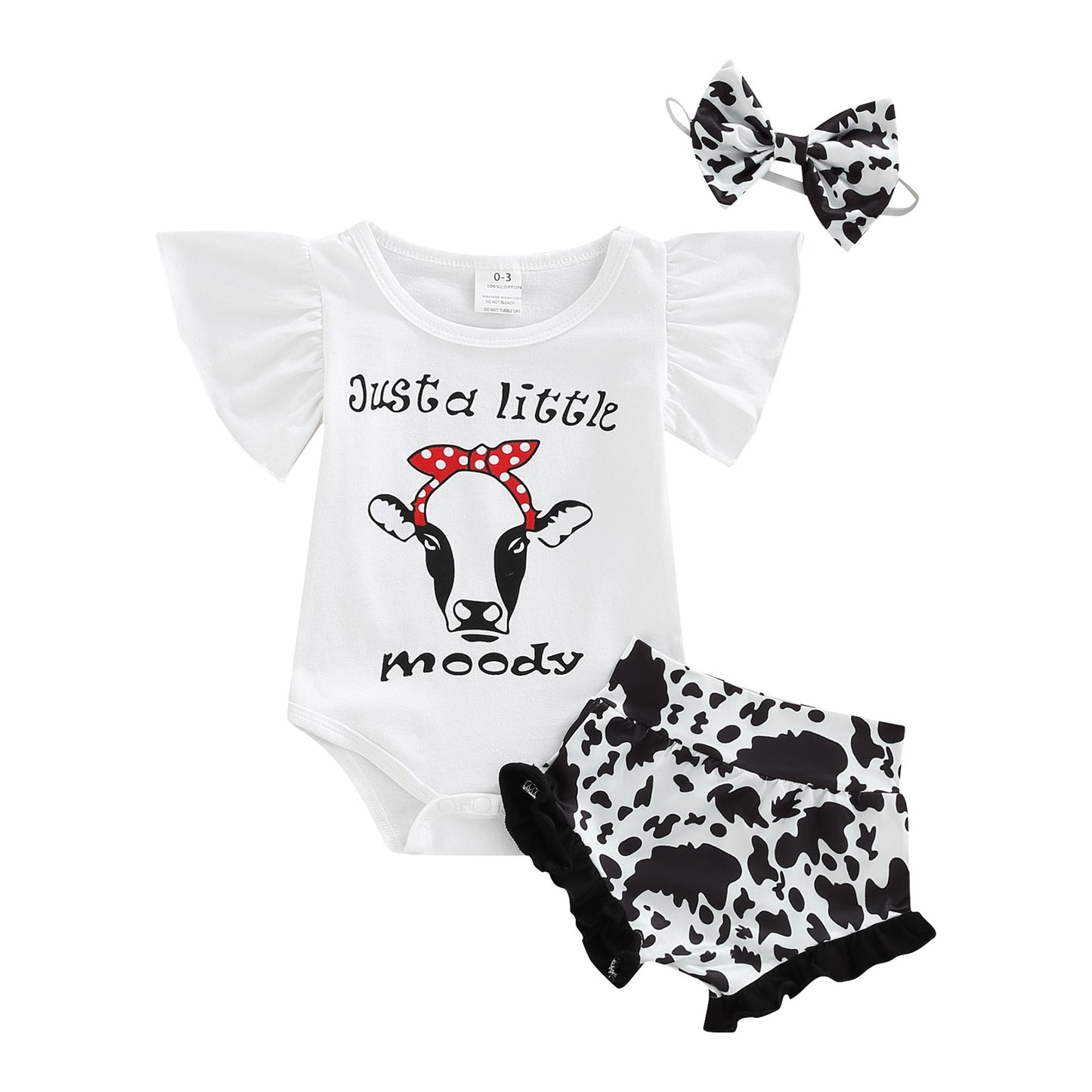 Baby Girls 0-18M Clothes Set Cow Ladybug-Shorts-Headband