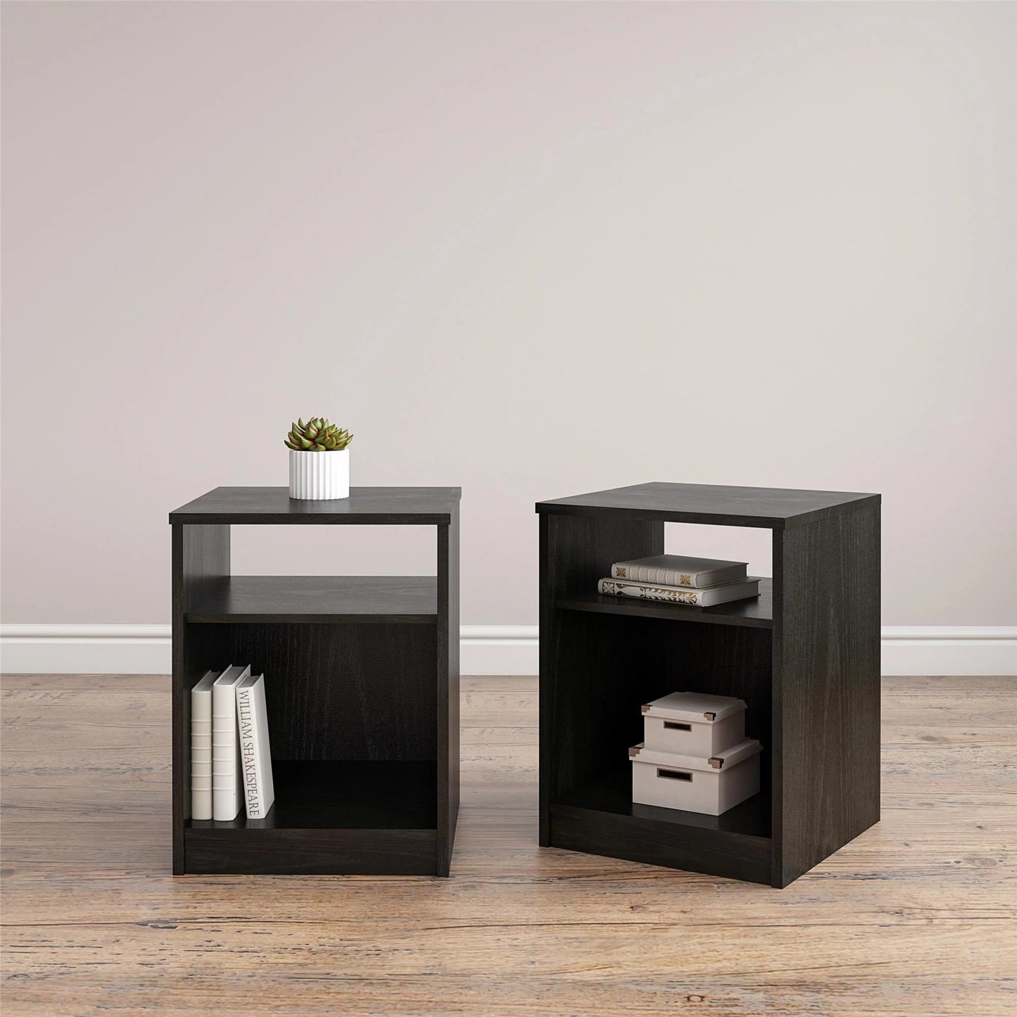 Mainstays Classic Open Shelf Nightstand (Set of 2) Rustic Oak, True Black Oak