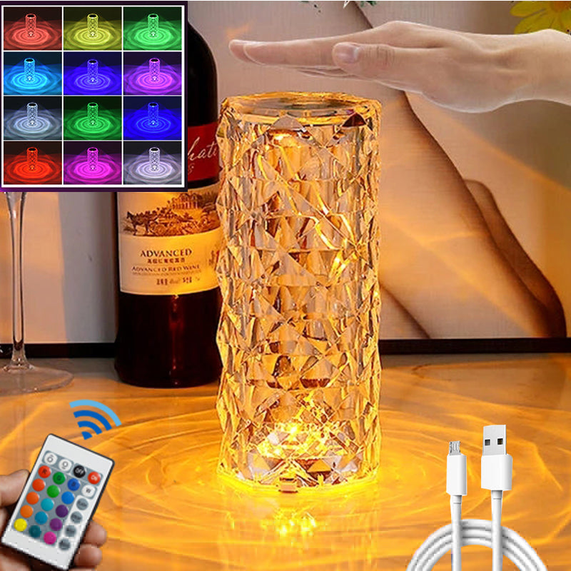 LED Night Light-Touch Rose Crystal Bedside Lamp