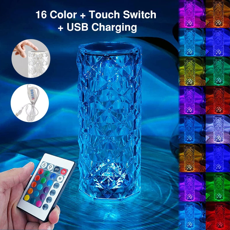 LED Night Light-Touch Rose Crystal Bedside Lamp