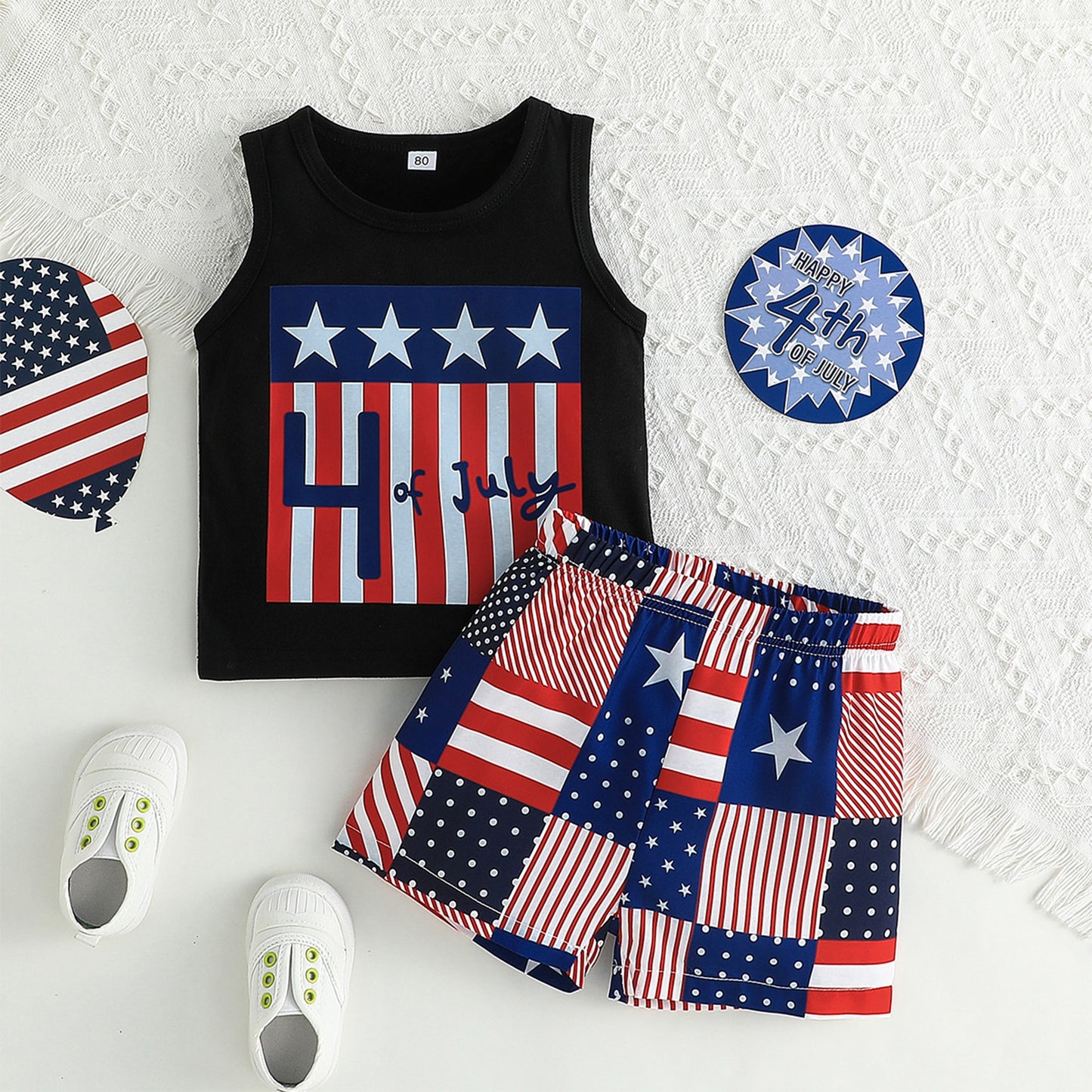 Independence Day 2pcs tank Top + Shorts,  Baby & Toddler Boys Star Stripe Print