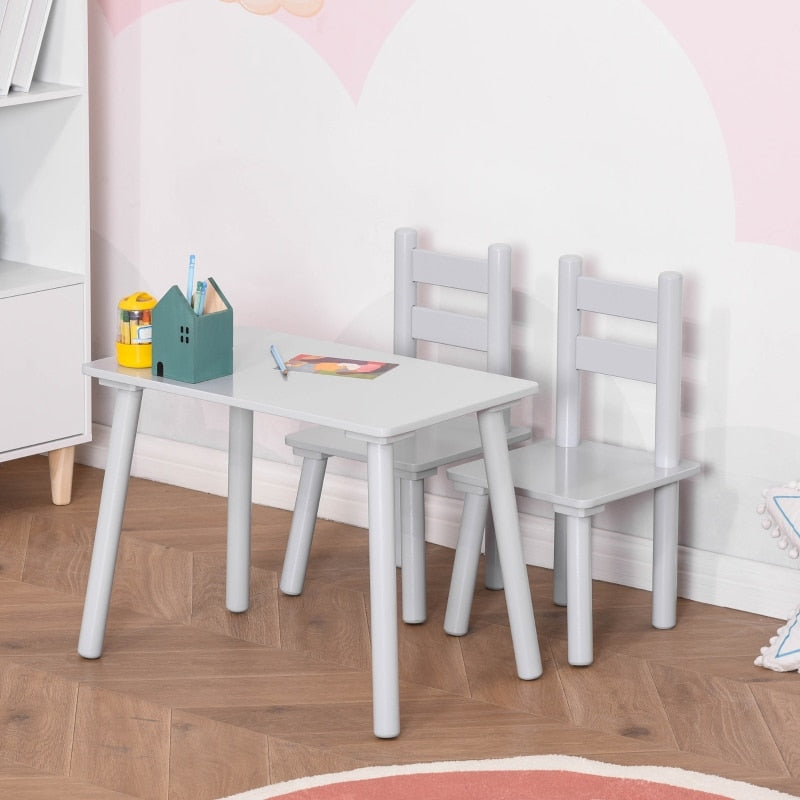 3-Piece Wooden Table Set-High Back Chairs 2 Colors, 3-8y