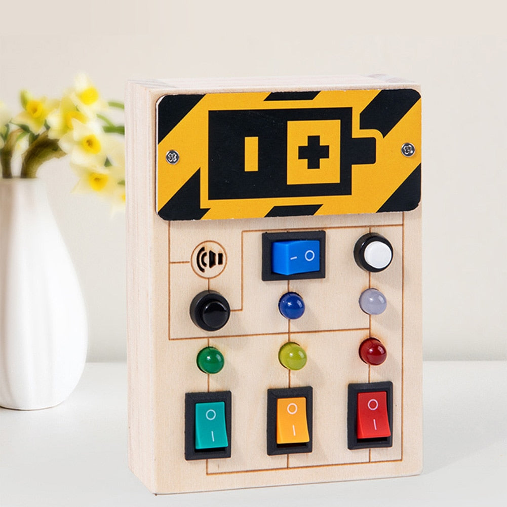 Kids Electronic BusyBoard-Wood-LED Light-Montessori-Cognition