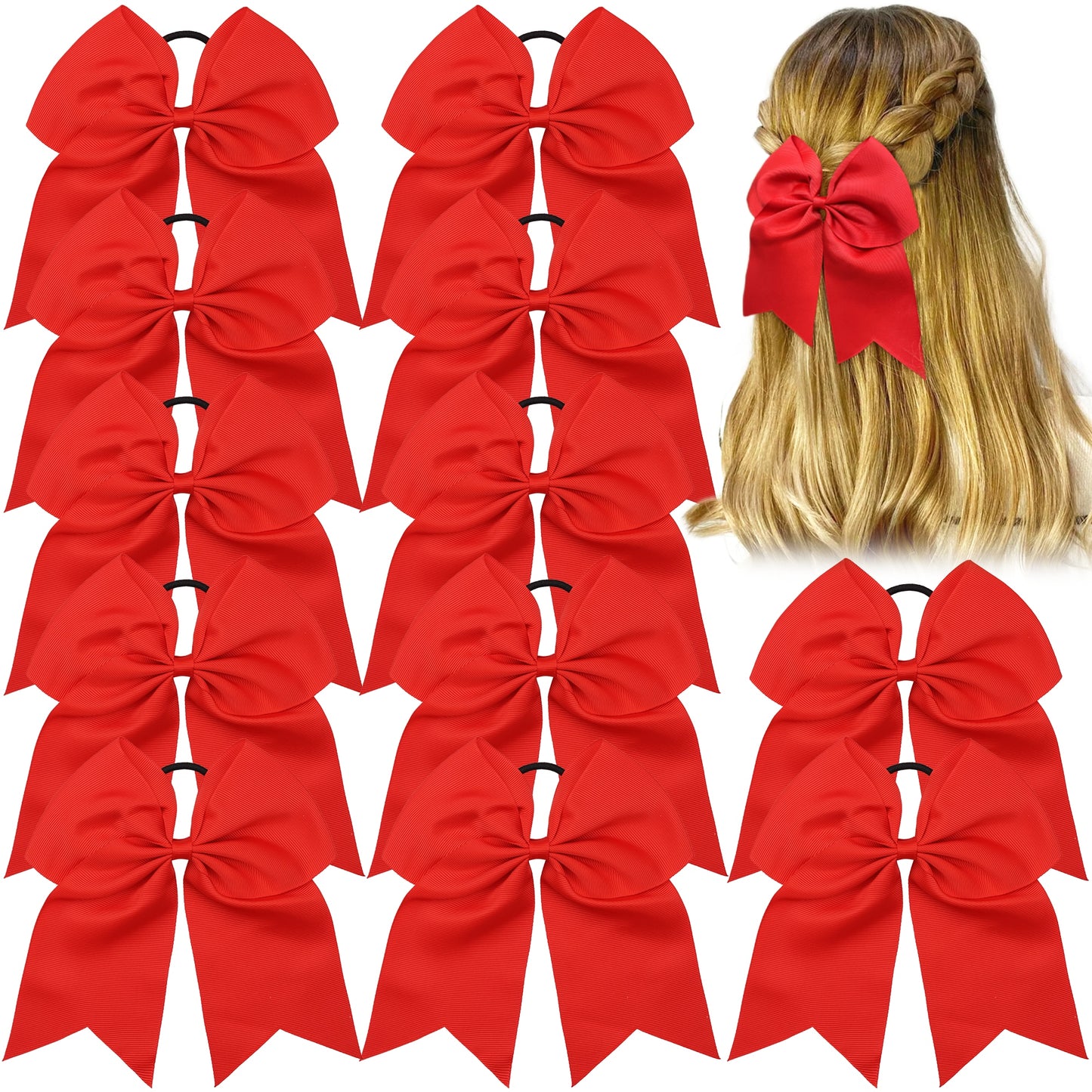 CELLOT 12pc Large Cheerleading Bow Elastic Hair Band