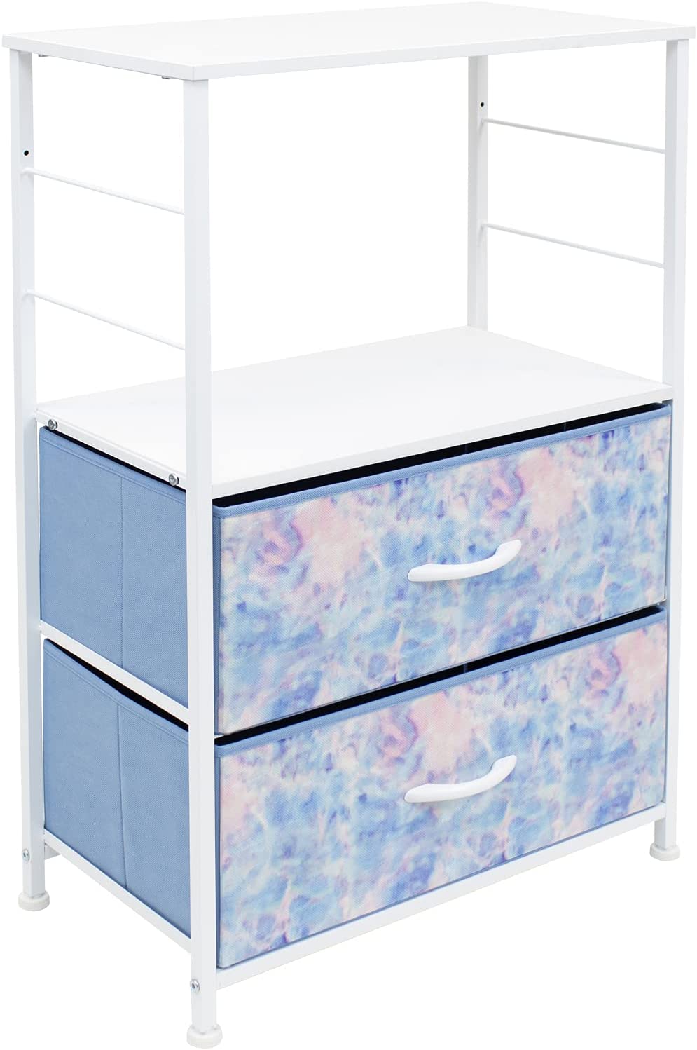 Kids Nightstand 2-Drawer Fabric Bin Dresser -Steel Frame, Wood Top