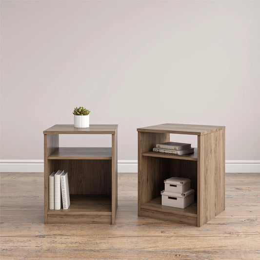 Mainstays Classic Open Shelf Nightstand (Set of 2) Rustic Oak, True Black Oak