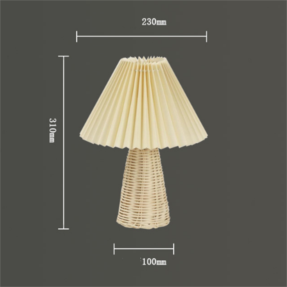 Pleated Table Lamp Rattan Base-Dimmable USB Bedside-12in